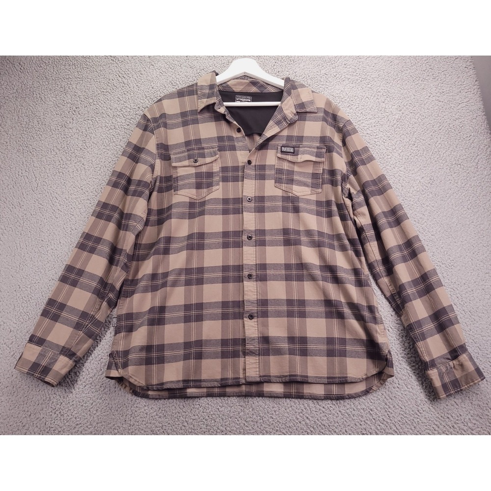 MTN OPS Shirt Mens Size 2XL Black Tan Plaid Flannel Long Sleeve Button Up Casual